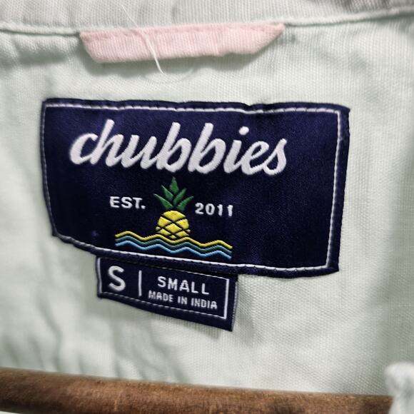 Chubbies Shirt Mens Small Blue Linen Short Sleeve Dad Fit Button Loop Collar - Picture 3 of 14